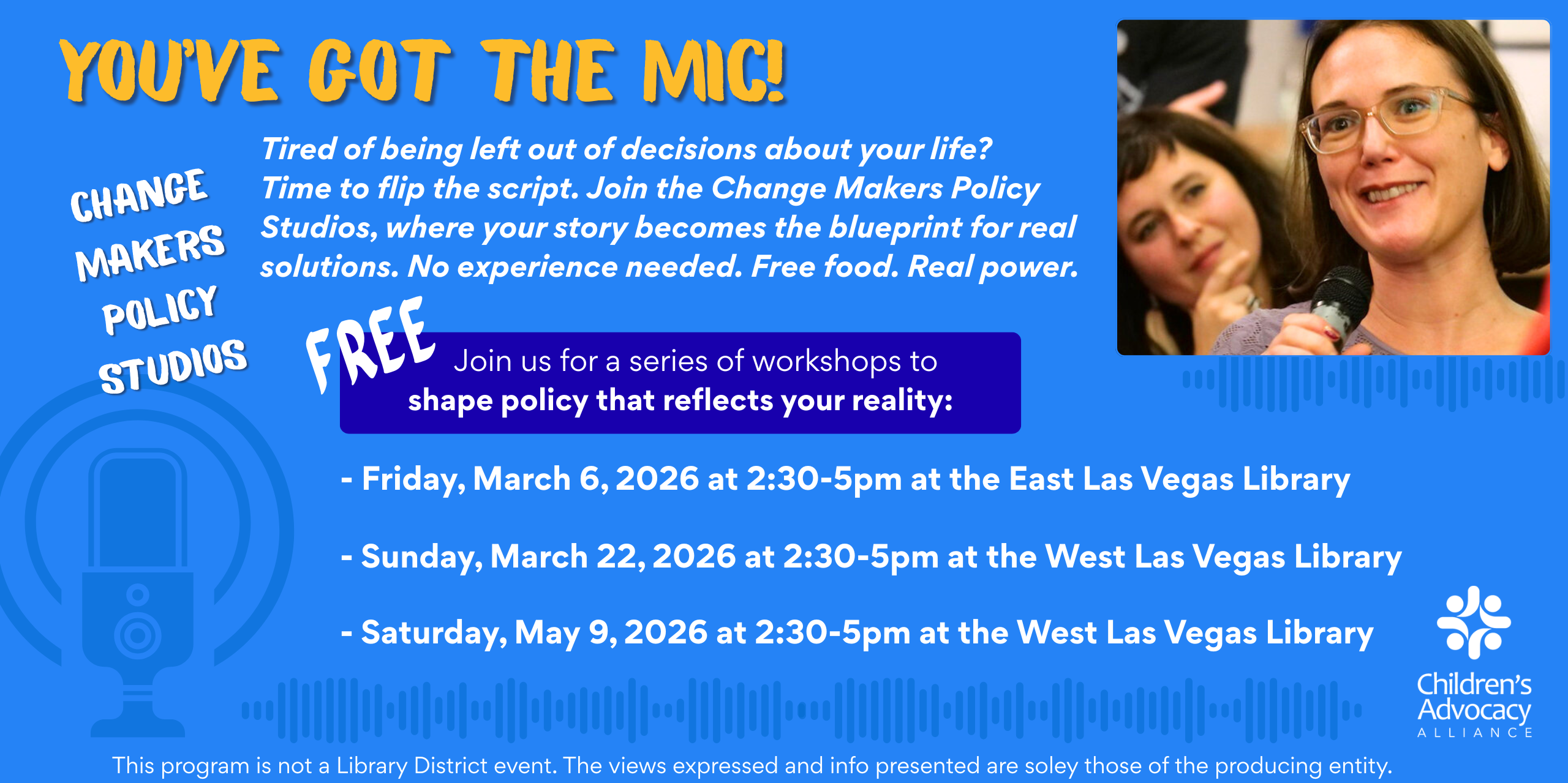 Blue banner saying You've got the mic!